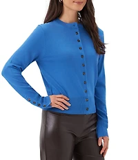 Karen Kane Knit Crew Neck Long Sleeve Button Front Cardigan