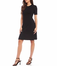 Karen Kane Knit Crew Neck Short Sleeve A-Line Dress