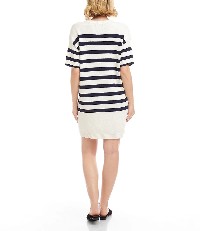 Karen Kane Knit Horizontal Stripe Crew Neck Short Sleeve Dress
