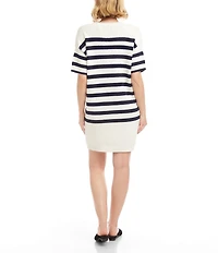 Karen Kane Knit Horizontal Stripe Crew Neck Short Sleeve Dress
