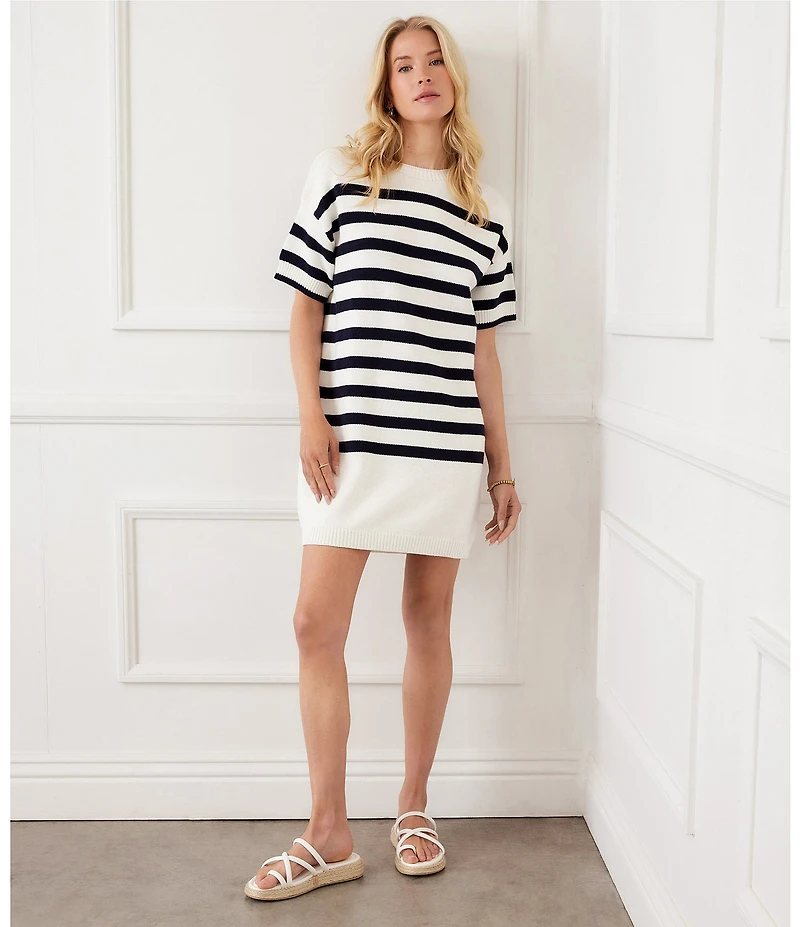 Karen Kane Knit Horizontal Stripe Crew Neck Short Sleeve Dress