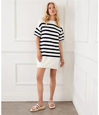 Karen Kane Knit Horizontal Stripe Crew Neck Short Sleeve Dress