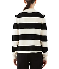 Karen Kane Knit Horizontal Stripe Henley Polo Collar Long Sleeve Top