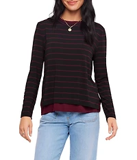 Karen Kane Knit Jersey Double Layer Stripe Crew Neck Long Sleeve Top