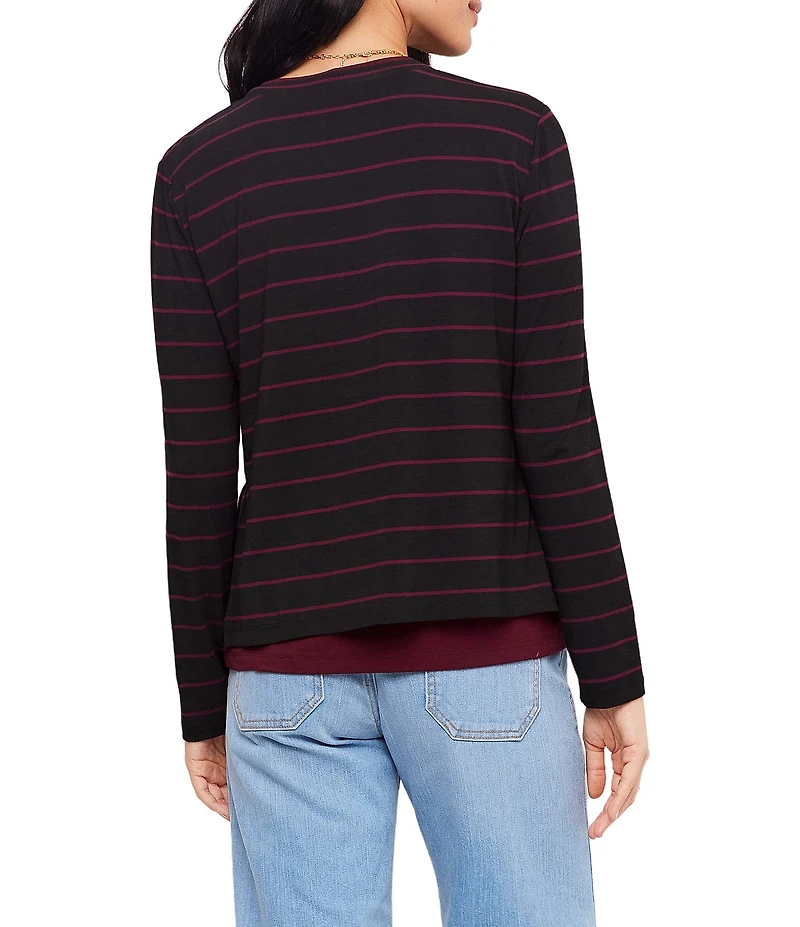 Karen Kane Knit Jersey Double Layer Stripe Crew Neck Long Sleeve Top