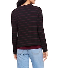 Karen Kane Knit Jersey Double Layer Stripe Crew Neck Long Sleeve Top