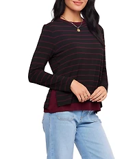 Karen Kane Knit Jersey Double Layer Stripe Crew Neck Long Sleeve Top