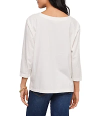 Karen Kane Knit Jersey Floral Cut Out Embroidered Boat Neck 3/4 Sleeve Top