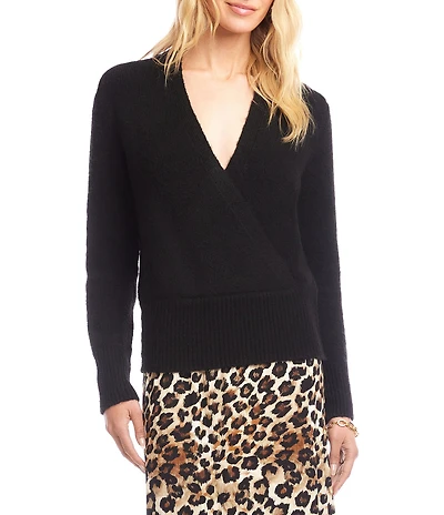 Karen Kane Knit Long Sleeve Faux Wrap Top