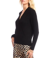 Karen Kane Knit Long Sleeve Faux Wrap Top