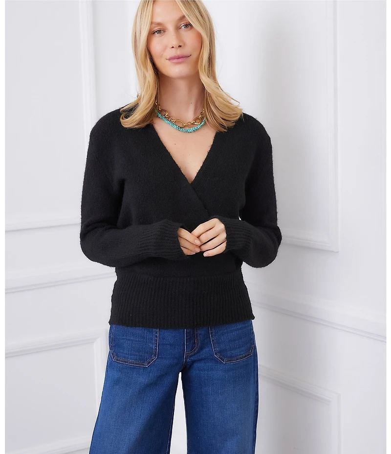 Karen Kane Knit Long Sleeve Faux Wrap Top