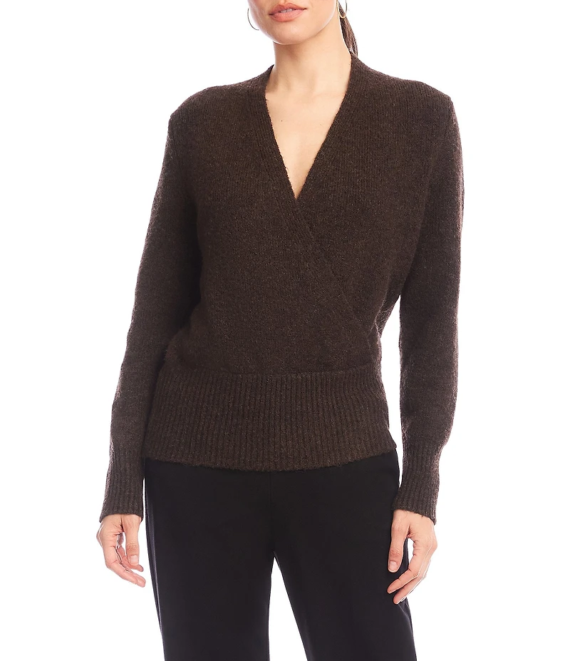 Karen Kane Knit Long Sleeve Faux Wrap Top