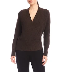 Karen Kane Knit Long Sleeve Faux Wrap Top