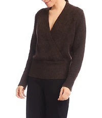Karen Kane Knit Long Sleeve Faux Wrap Top