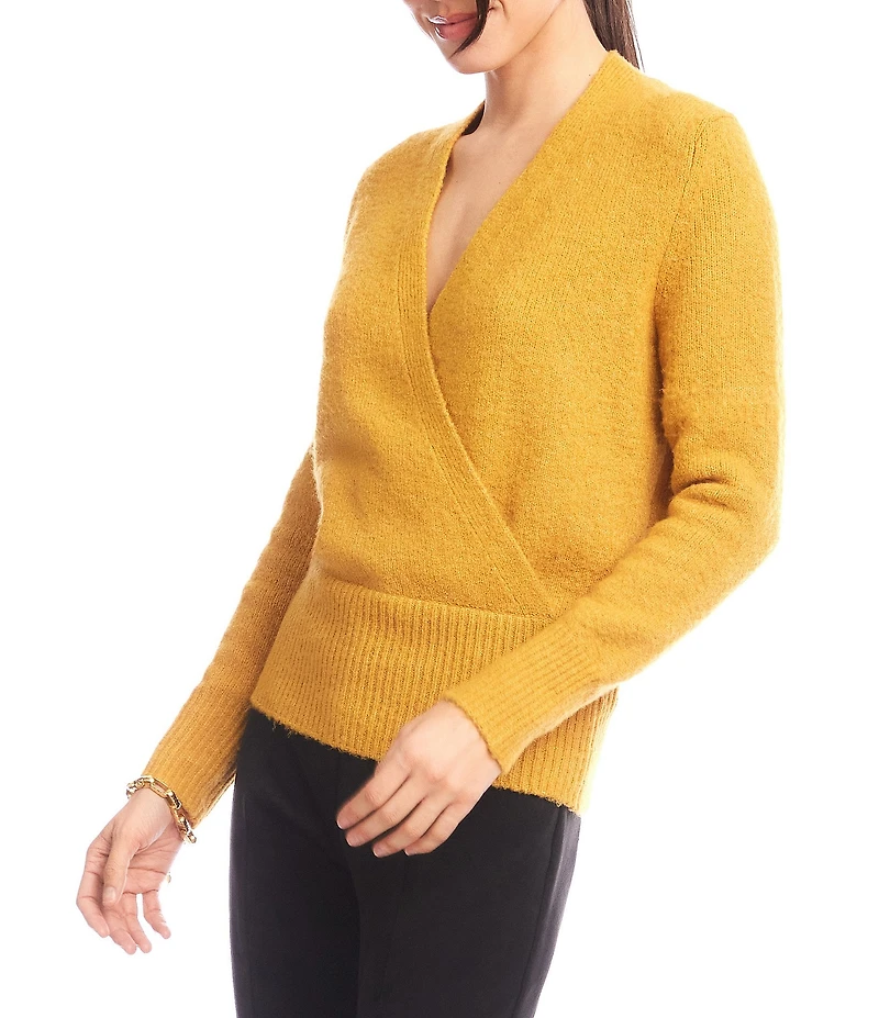 Karen Kane Knit Long Sleeve Faux Wrap Top