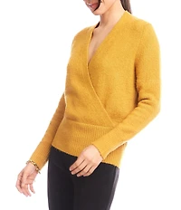 Karen Kane Knit Long Sleeve Faux Wrap Top