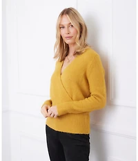 Karen Kane Knit Long Sleeve Faux Wrap Top