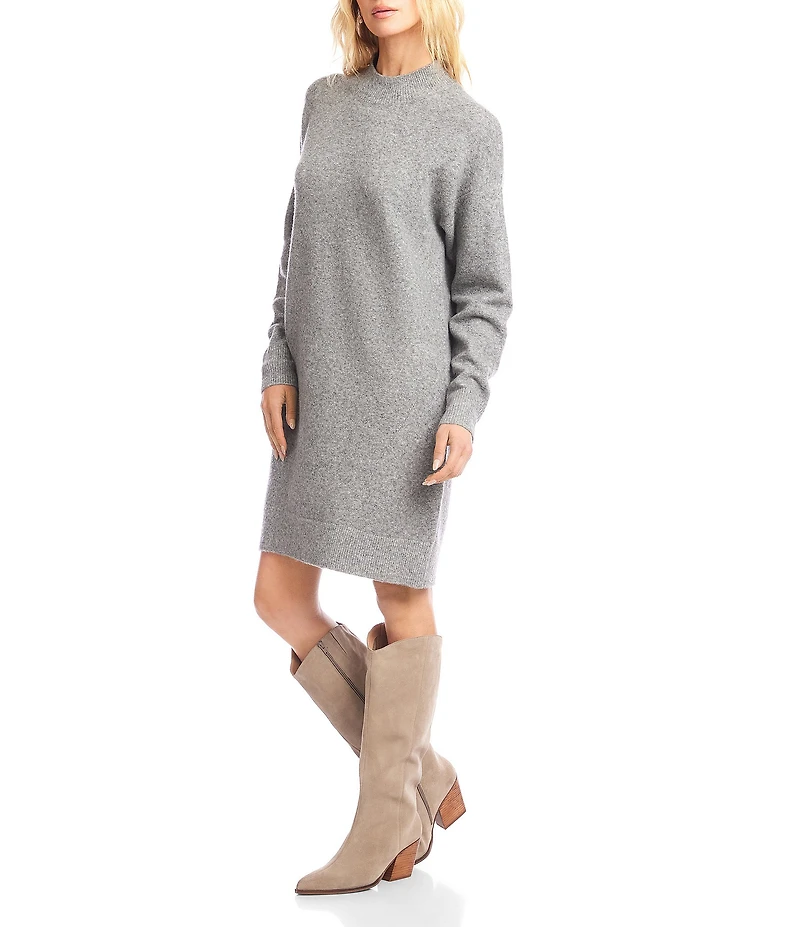 Karen Kane Knit Mock Neck Long Sleeve Sweater Dress