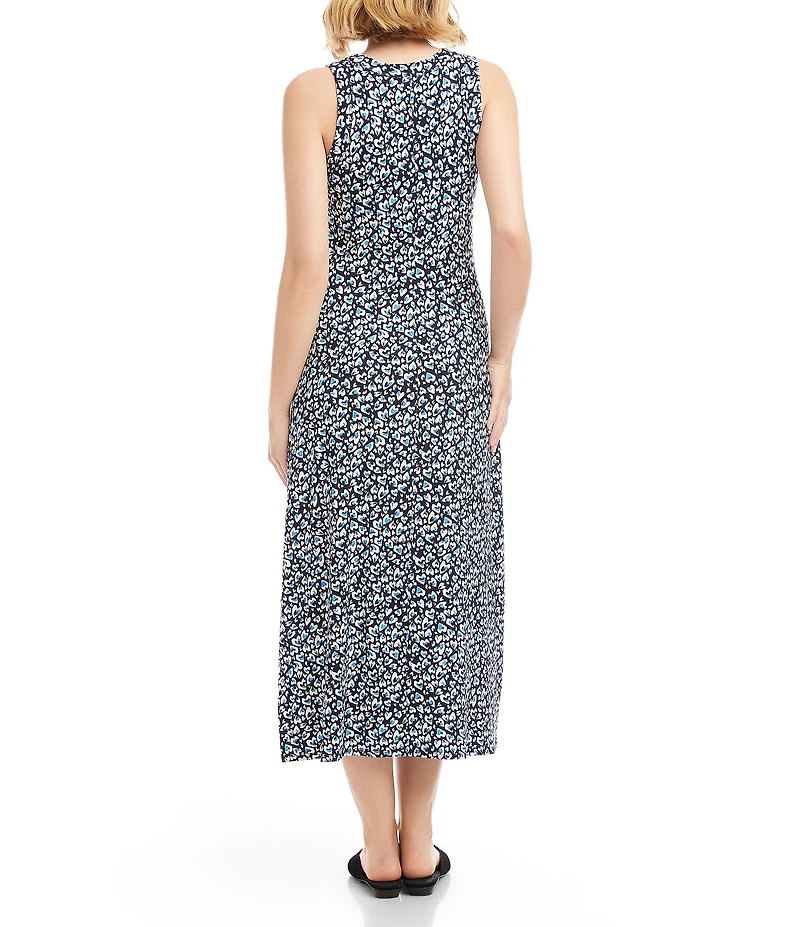 Karen Kane Knit Painted Heart Crew Neck Sleeveless Side Slit A-Line Midi Dress