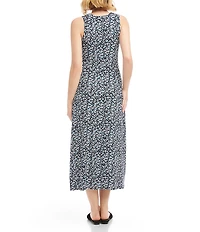Karen Kane Knit Painted Heart Crew Neck Sleeveless Side Slit A-Line Midi Dress