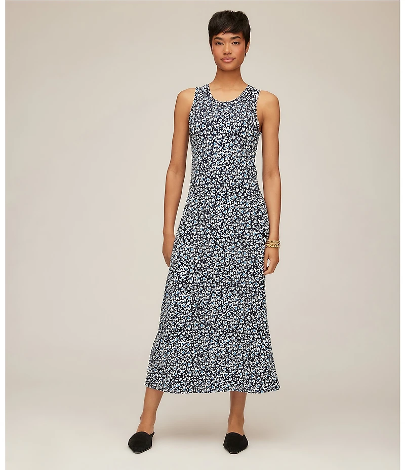 Karen Kane Knit Painted Heart Crew Neck Sleeveless Side Slit A-Line Midi Dress