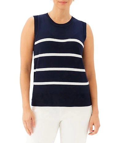 Karen Kane Knit Stipe Crew Neck Sleeveless Ribbed Tank