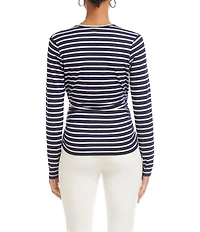 Karen Kane Knit Strip Crossover V-Neck Long Sleeve Side-Shirred Top