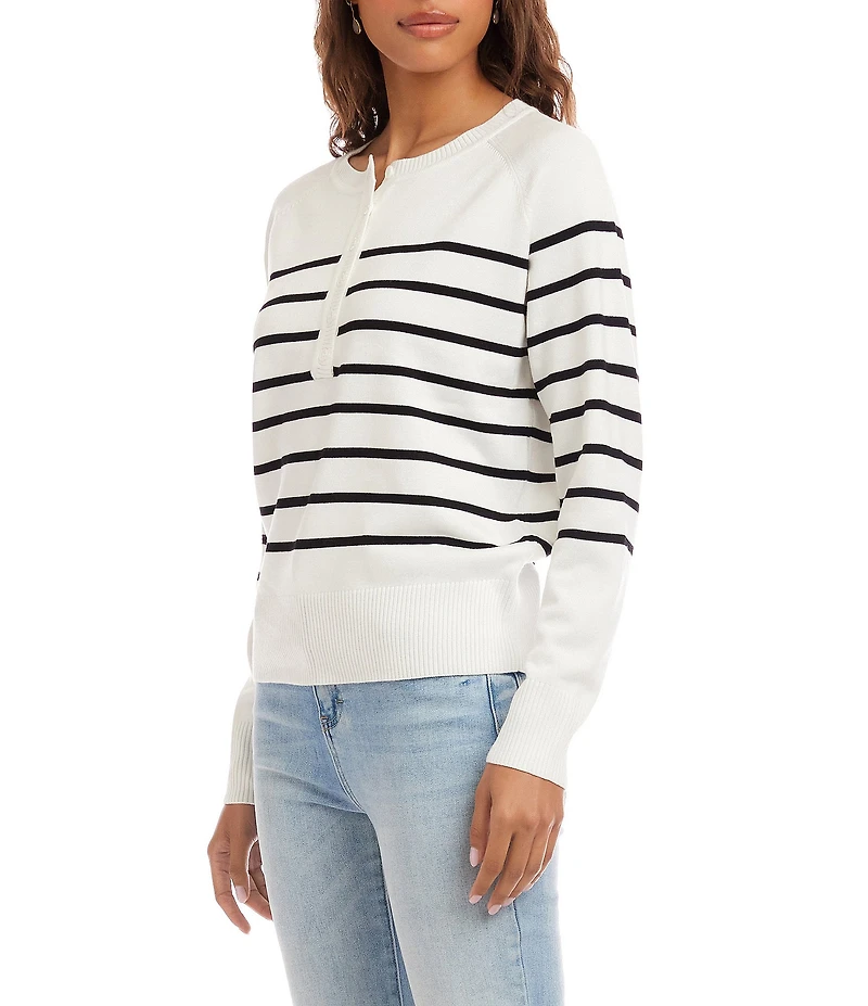 Karen Kane Knit Stripe Long Sleeve Henley Top