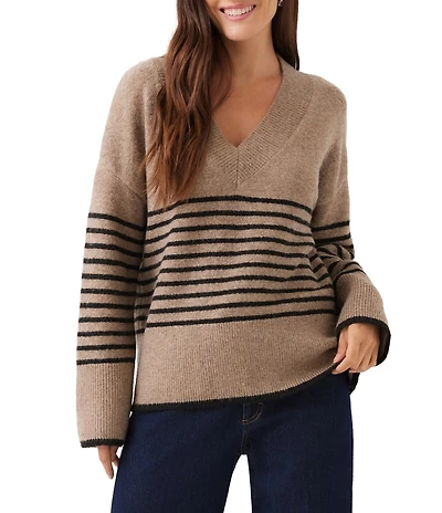 Karen Kane Knit Stripe V-Neck Long Sleeve Top