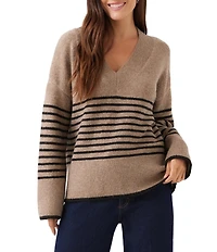 Karen Kane Knit Stripe V-Neck Long Sleeve Top