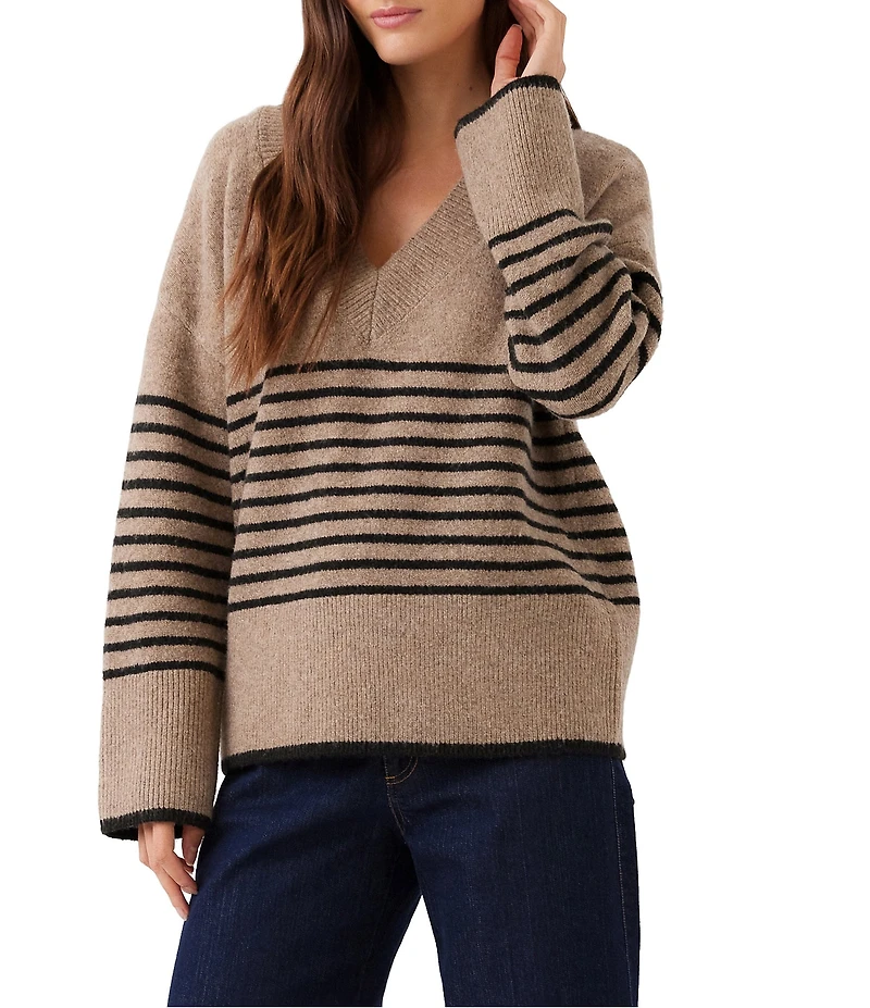 Karen Kane Knit Stripe V-Neck Long Sleeve Top