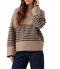 Karen Kane Knit Stripe V-Neck Long Sleeve Top