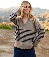 Karen Kane Knit Stripe V-Neck Long Sleeve Top