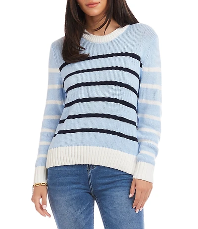 Karen Kane Knit Striped Pattern Crew Neck Long Sleeve Top