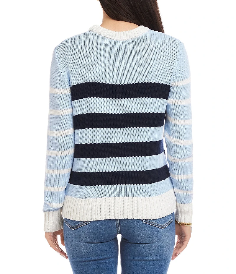 Karen Kane Knit Striped Pattern Crew Neck Long Sleeve Top