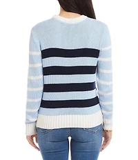 Karen Kane Knit Striped Pattern Crew Neck Long Sleeve Top