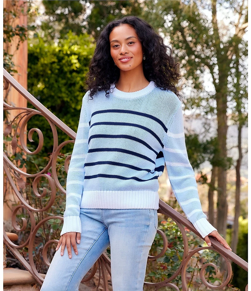 Karen Kane Knit Striped Pattern Crew Neck Long Sleeve Top