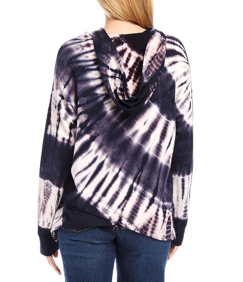 Karen Kane Knit Tie-Dye Print Long Sleeve Asymmetric Hem Hoodie