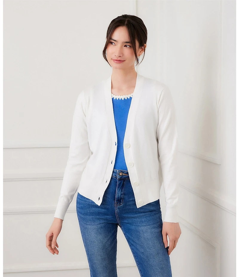 Karen Kane Knit V-Neck Long Sleeve Button Front Cardigan