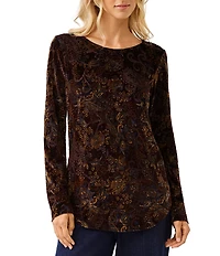 Karen Kane Knit Velvet Burnout Print Scoop Neck Long Sleeve Top