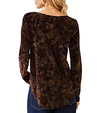 Karen Kane Knit Velvet Burnout Print Scoop Neck Long Sleeve Top