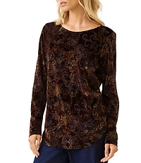 Karen Kane Knit Velvet Burnout Print Scoop Neck Long Sleeve Top
