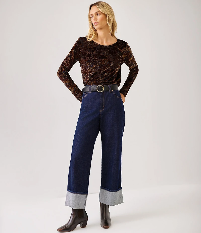 Karen Kane Knit Velvet Burnout Print Scoop Neck Long Sleeve Top