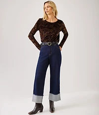 Karen Kane Knit Velvet Burnout Print Scoop Neck Long Sleeve Top