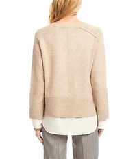 Karen Kane Layered V-Neck Long Sleeve Knit Underlayer Combo Top