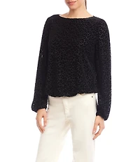 Karen Kane Leopard Velvet Burnout Boat Neck Blouson Sleeve Top