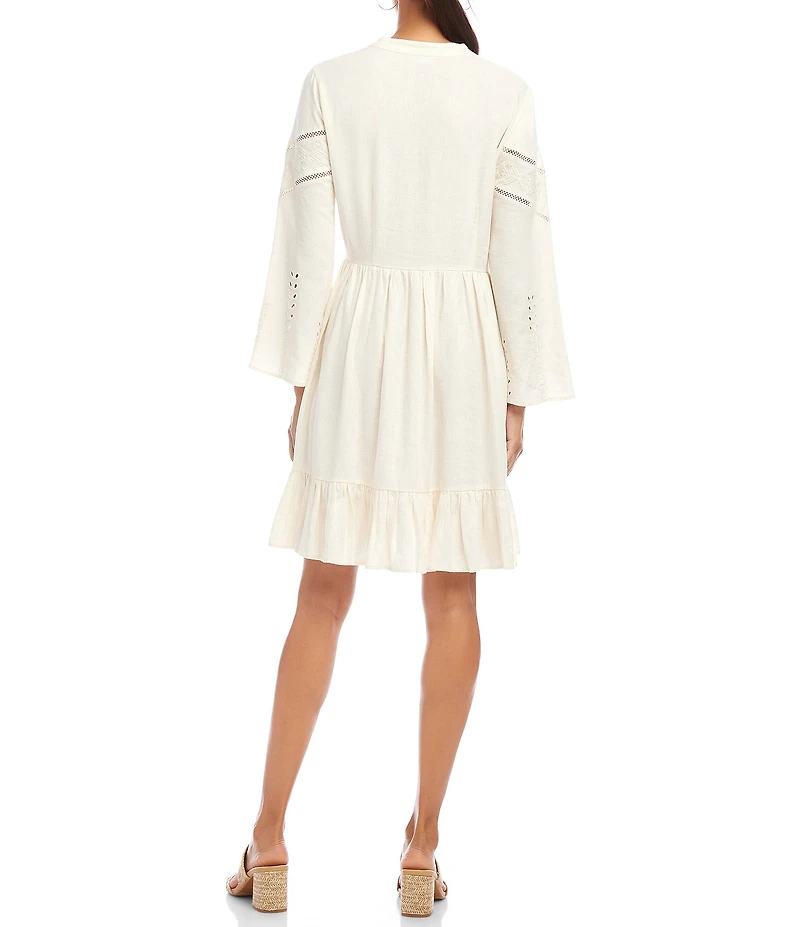 Karen Kane Linen Blend Flare Sleeve Embroidered Tiered Dress