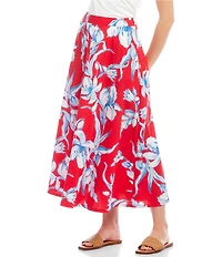 Karen Kane Floral Linen Midi Circle Skirt