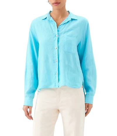 Karen Kane Linen Point Collar Long Sleeve Button-Front Shirt