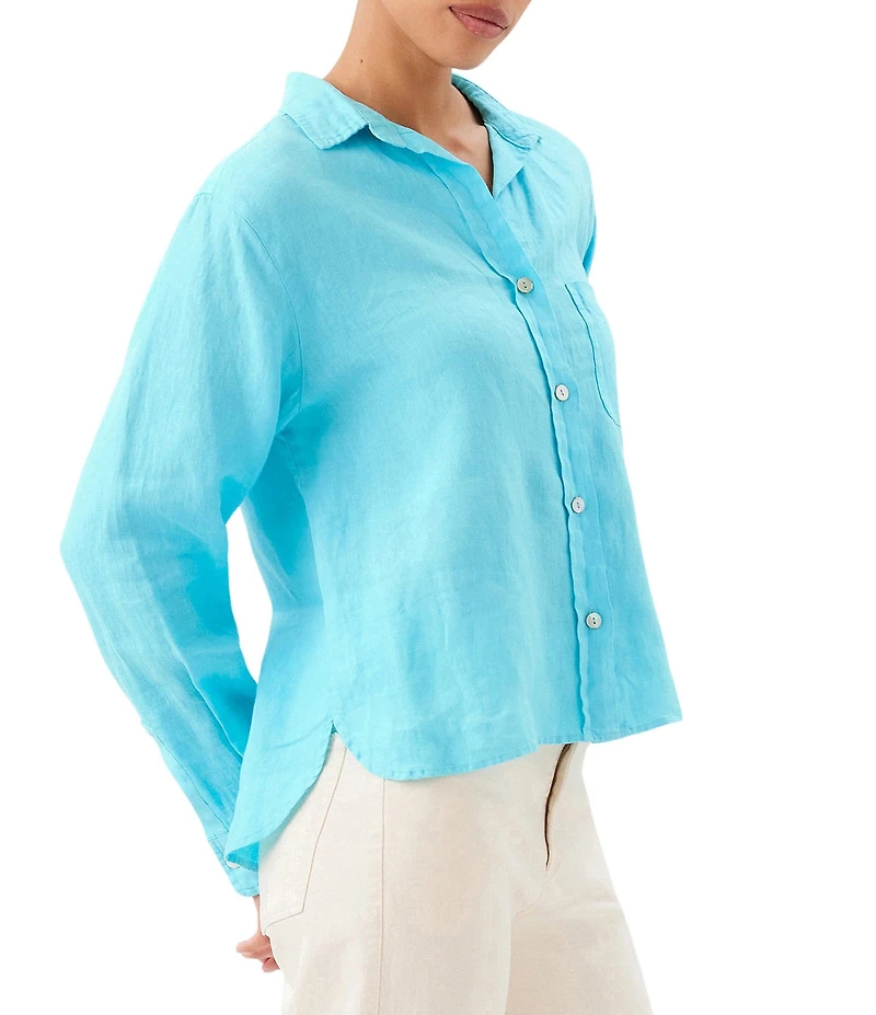 Karen Kane Linen Point Collar Long Sleeve Button-Front Shirt